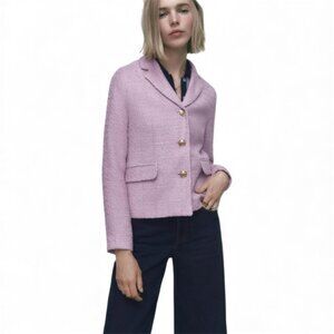Zara Light Purple Tweed Blazer with Gold Buttons size XS